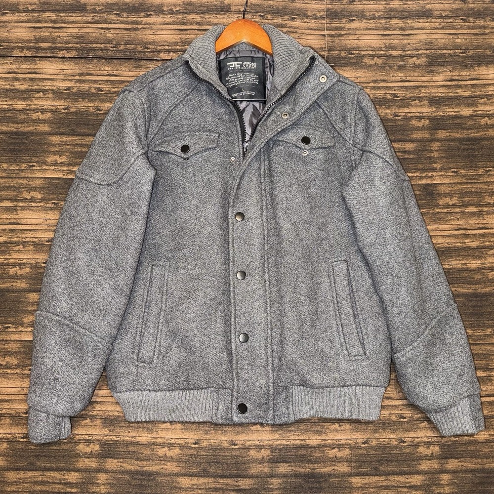 Jordan Craig Men's Wool Blend Full Zip Grey Coat Button Snap Size L